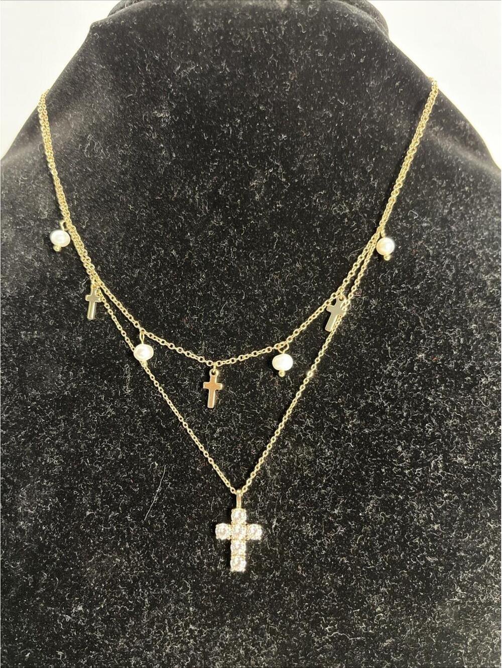 Park Lane 2-in-1 Cherub Necklace Fresh Water Pearls Rhinestone Cross